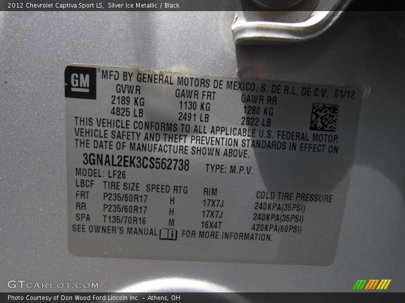 Silver Ice Metallic / Black 2012 Chevrolet Captiva Sport LS