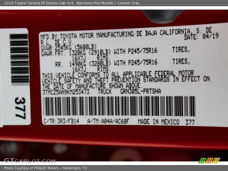Barcelona Red Metallic / Cement Gray 2019 Toyota Tacoma SR Double Cab 4x4