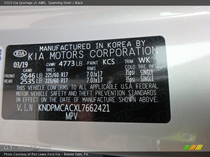 2020 Sportage LX AWD Sparkling Silver Color Code KCS