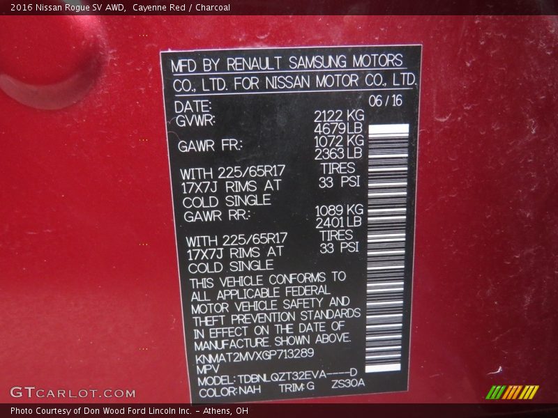 Cayenne Red / Charcoal 2016 Nissan Rogue SV AWD