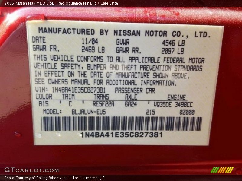 Red Opulence Metallic / Cafe Latte 2005 Nissan Maxima 3.5 SL