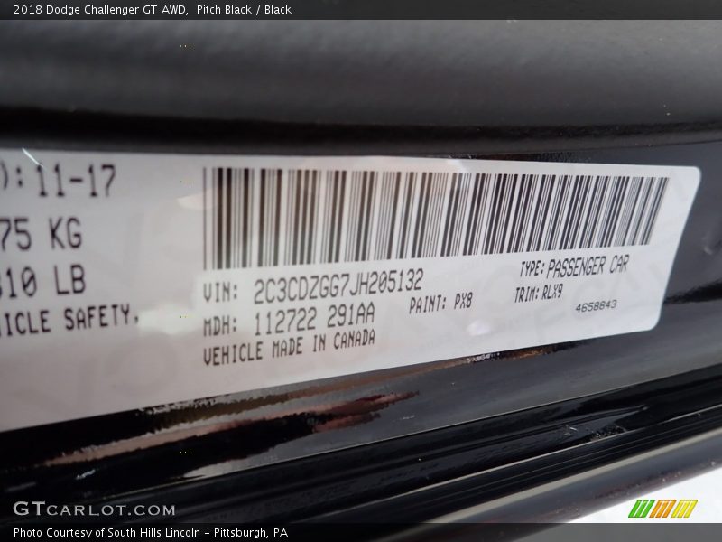 Pitch Black / Black 2018 Dodge Challenger GT AWD
