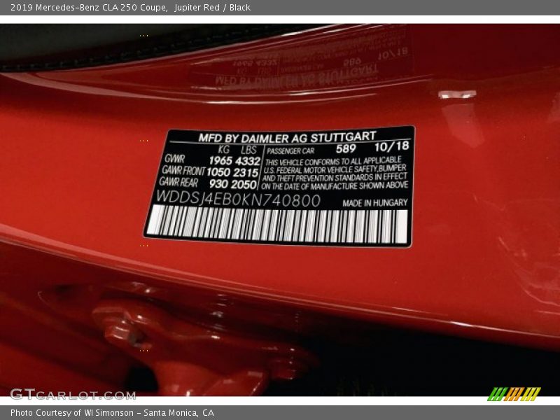 Jupiter Red / Black 2019 Mercedes-Benz CLA 250 Coupe