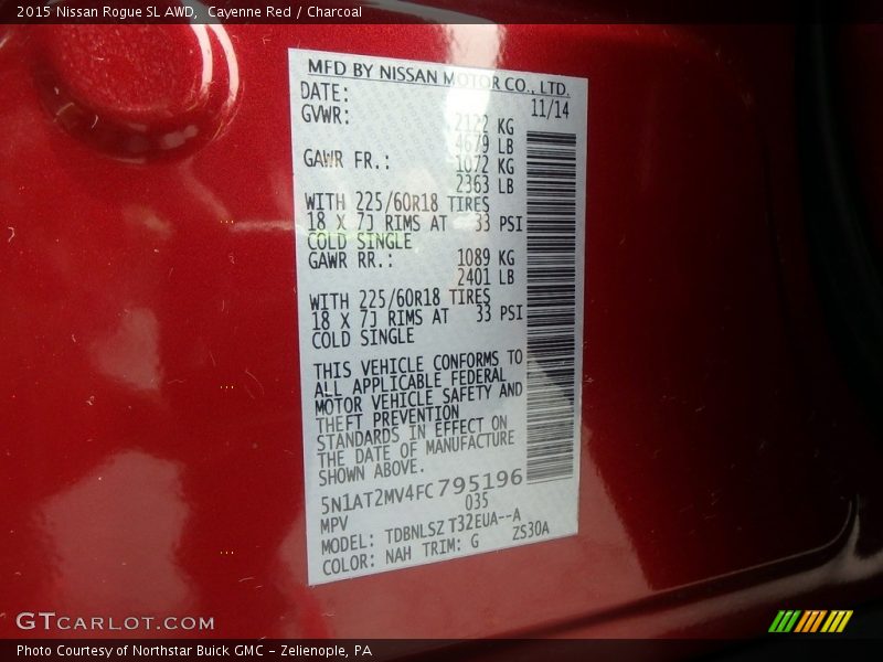 Cayenne Red / Charcoal 2015 Nissan Rogue SL AWD
