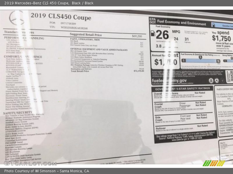  2019 CLS 450 Coupe Window Sticker