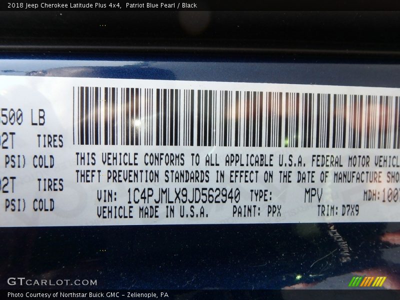 Patriot Blue Pearl / Black 2018 Jeep Cherokee Latitude Plus 4x4