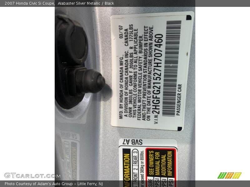 Alabaster Silver Metallic / Black 2007 Honda Civic Si Coupe