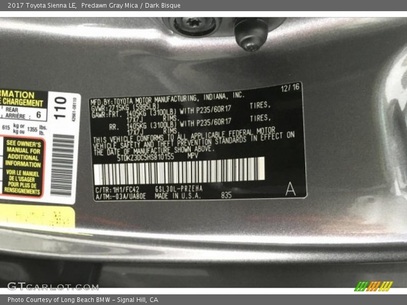 Predawn Gray Mica / Dark Bisque 2017 Toyota Sienna LE