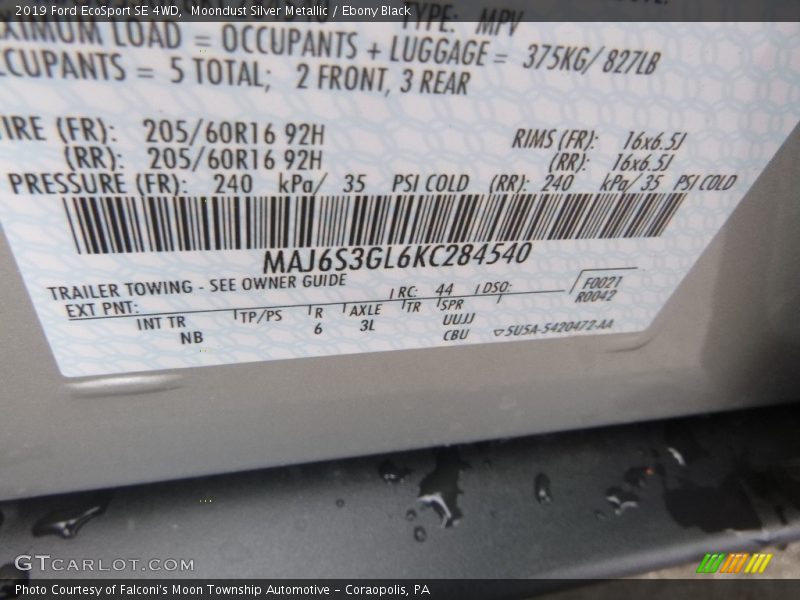Moondust Silver Metallic / Ebony Black 2019 Ford EcoSport SE 4WD