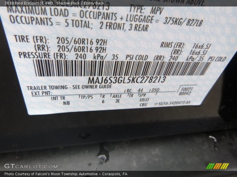 Shadow Black / Ebony Black 2019 Ford EcoSport SE 4WD