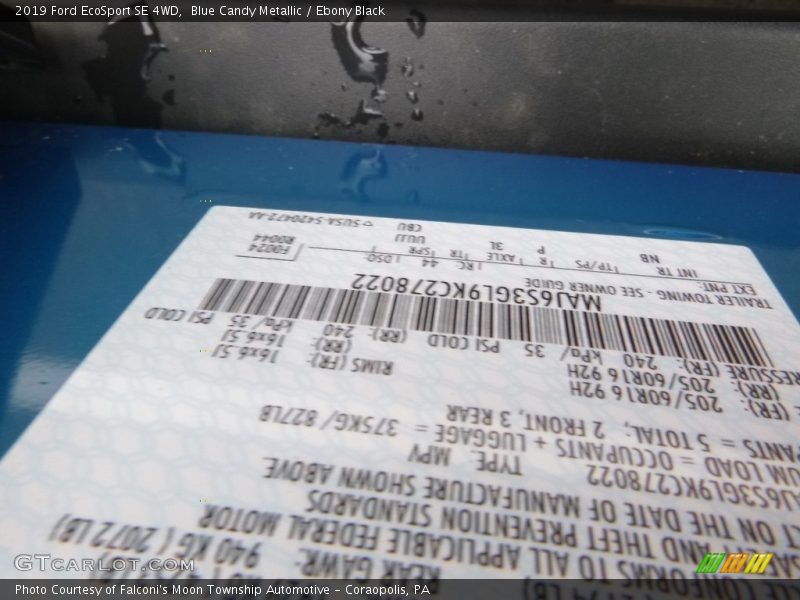 Blue Candy Metallic / Ebony Black 2019 Ford EcoSport SE 4WD