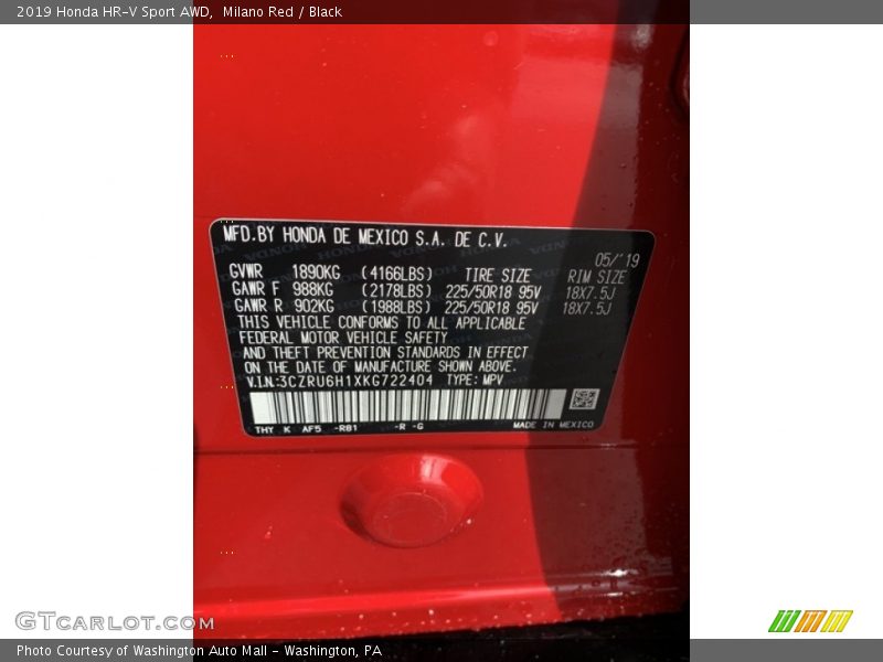 Milano Red / Black 2019 Honda HR-V Sport AWD