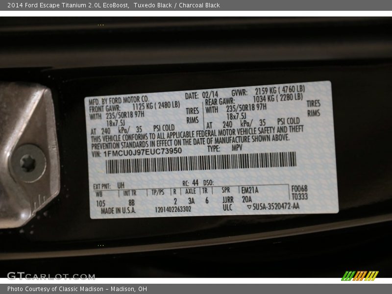 Tuxedo Black / Charcoal Black 2014 Ford Escape Titanium 2.0L EcoBoost