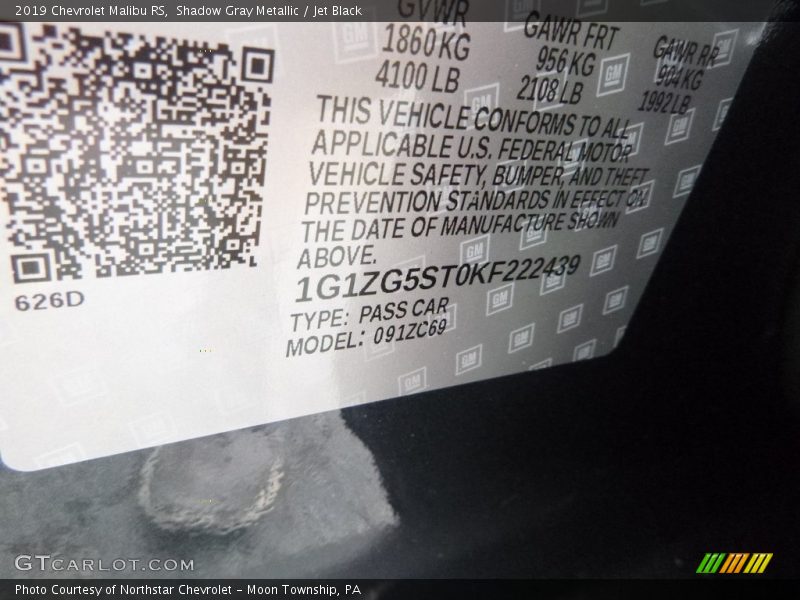 Shadow Gray Metallic / Jet Black 2019 Chevrolet Malibu RS