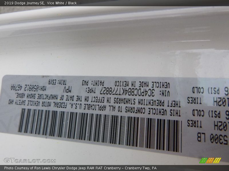 Vice White / Black 2019 Dodge Journey SE