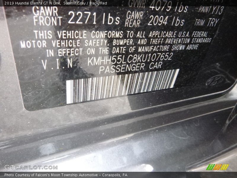 2019 Elantra GT N Line Summit Gray Color Code YT3