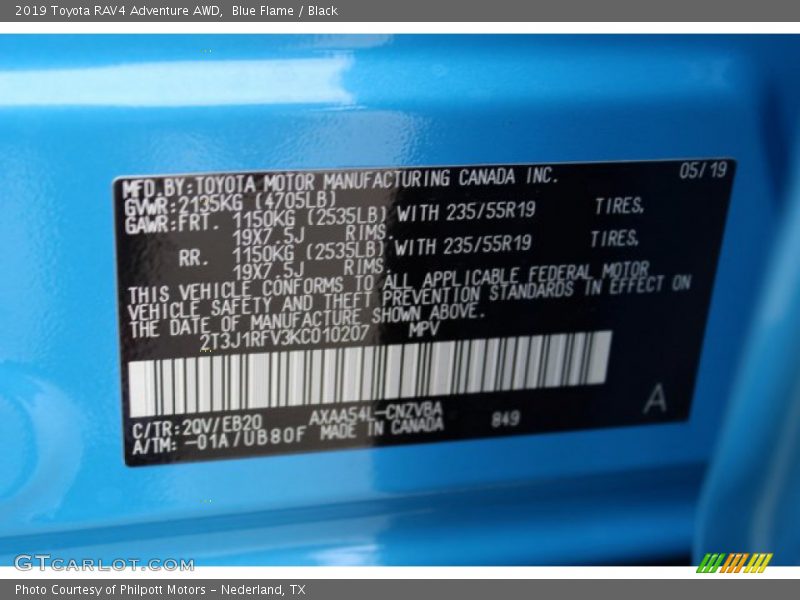Blue Flame / Black 2019 Toyota RAV4 Adventure AWD