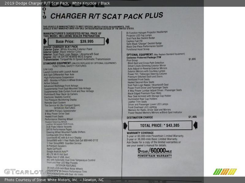 White Knuckle / Black 2019 Dodge Charger R/T Scat Pack