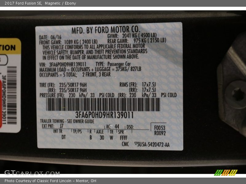 Magnetic / Ebony 2017 Ford Fusion SE