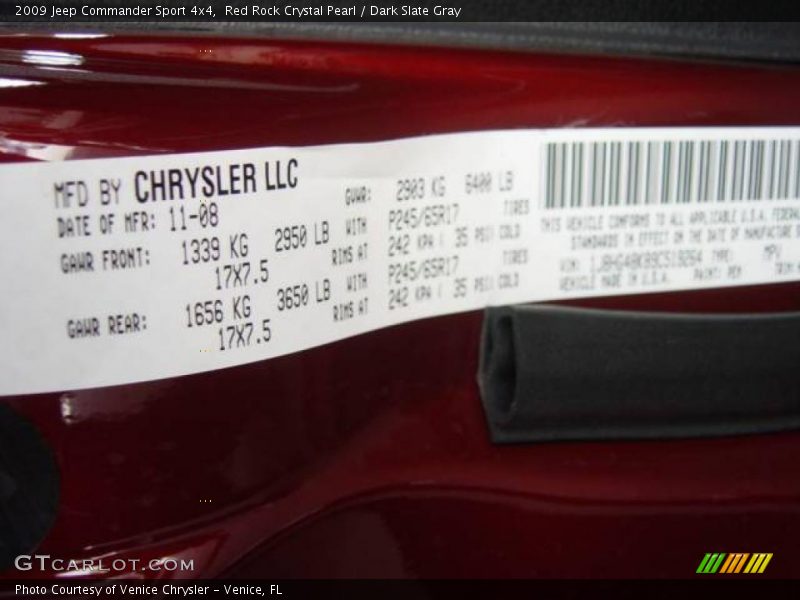 Red Rock Crystal Pearl / Dark Slate Gray 2009 Jeep Commander Sport 4x4