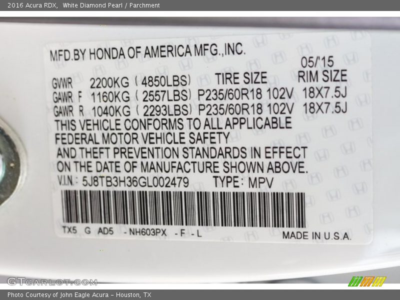 White Diamond Pearl / Parchment 2016 Acura RDX