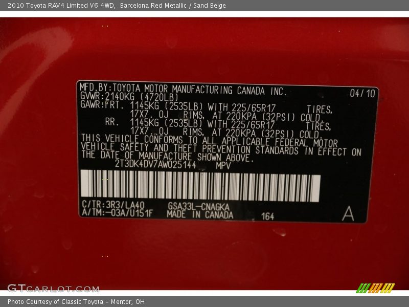 Barcelona Red Metallic / Sand Beige 2010 Toyota RAV4 Limited V6 4WD