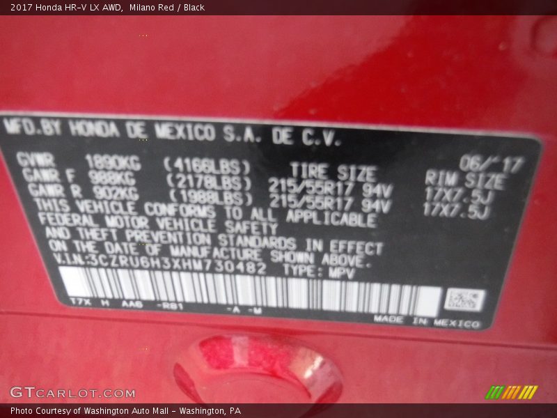 Milano Red / Black 2017 Honda HR-V LX AWD
