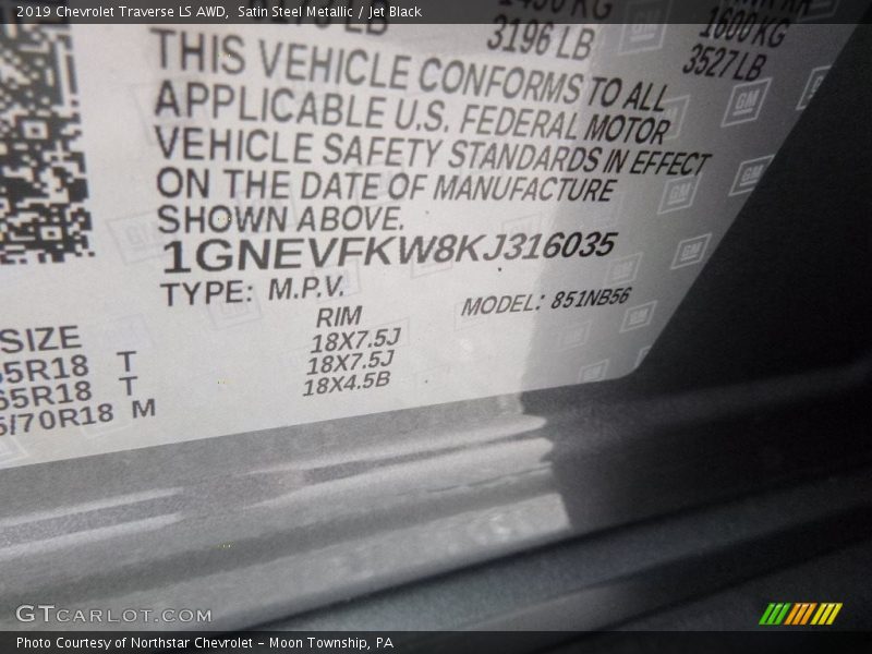 Satin Steel Metallic / Jet Black 2019 Chevrolet Traverse LS AWD