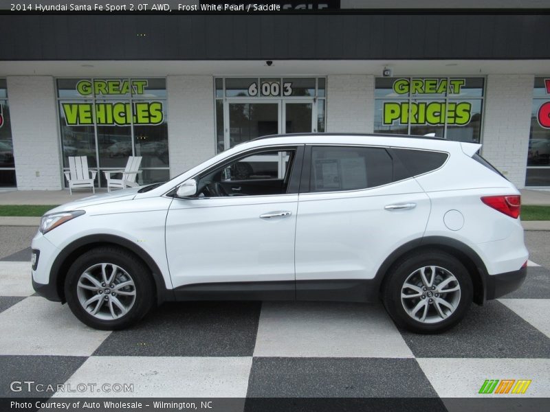 Frost White Pearl / Saddle 2014 Hyundai Santa Fe Sport 2.0T AWD