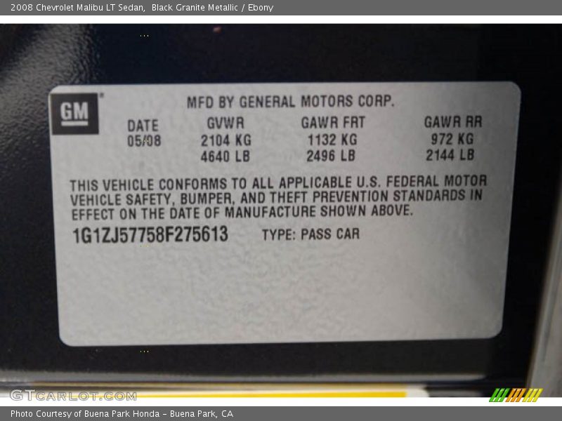 Black Granite Metallic / Ebony 2008 Chevrolet Malibu LT Sedan