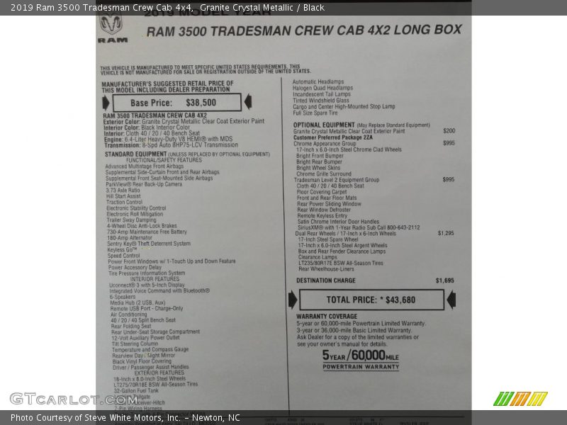  2019 3500 Tradesman Crew Cab 4x4 Window Sticker