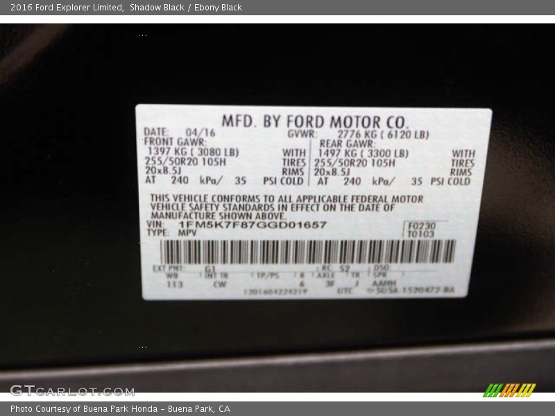 Shadow Black / Ebony Black 2016 Ford Explorer Limited