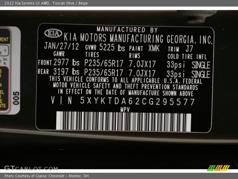 Tuscan Olive / Beige 2012 Kia Sorento LX AWD