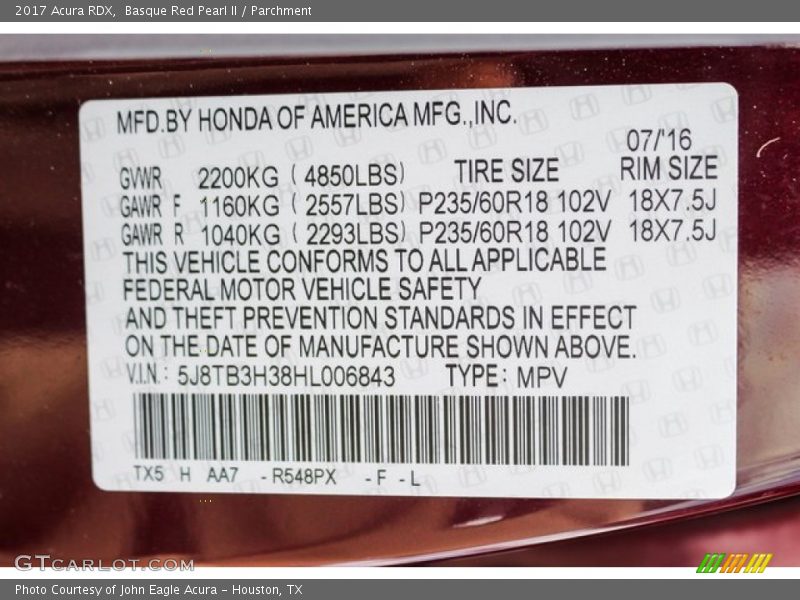 Basque Red Pearl II / Parchment 2017 Acura RDX