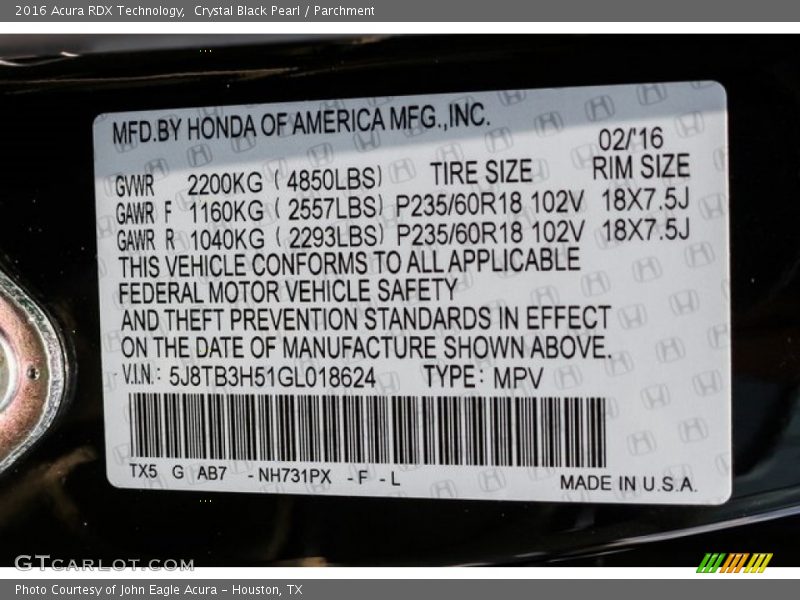 Crystal Black Pearl / Parchment 2016 Acura RDX Technology