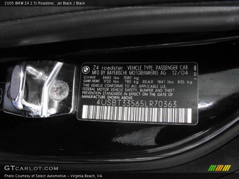 Jet Black / Black 2005 BMW Z4 2.5i Roadster