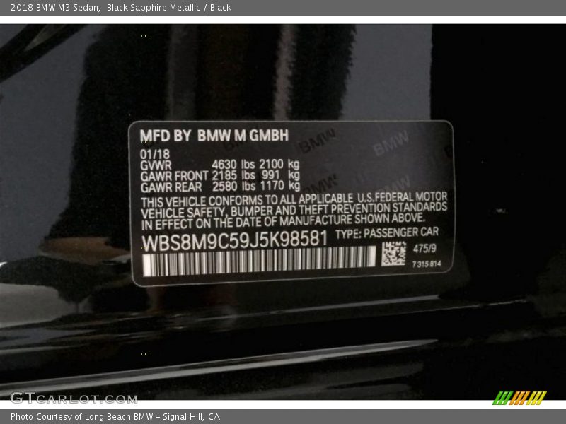 Black Sapphire Metallic / Black 2018 BMW M3 Sedan