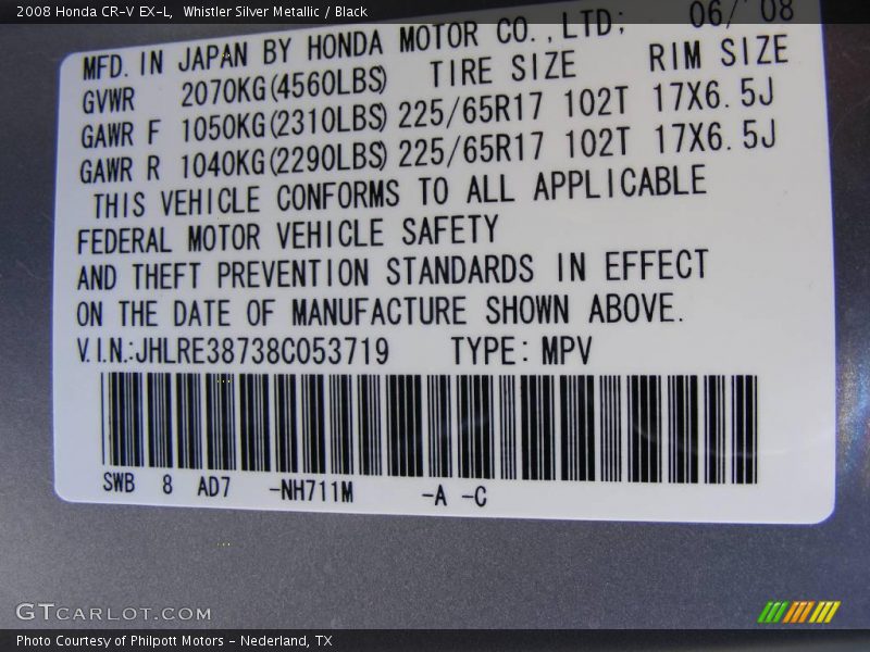 Whistler Silver Metallic / Black 2008 Honda CR-V EX-L