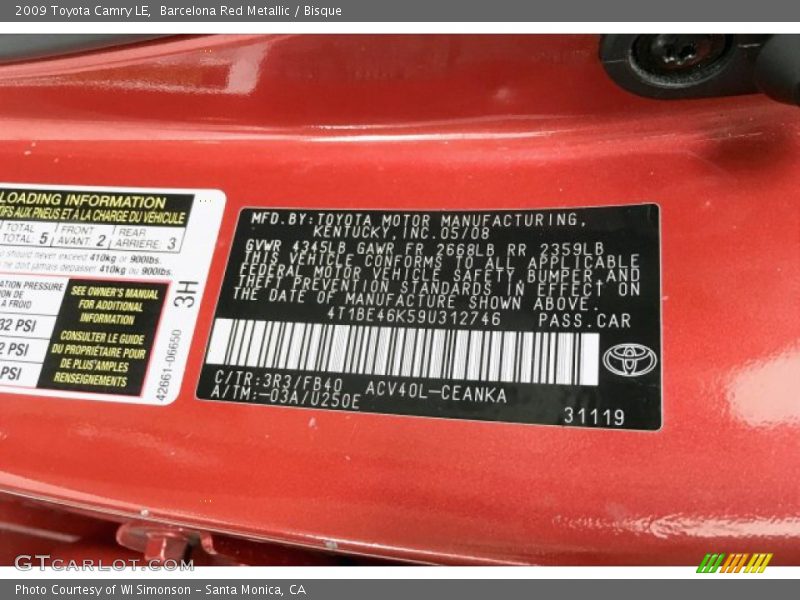 Barcelona Red Metallic / Bisque 2009 Toyota Camry LE