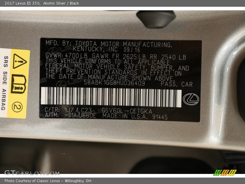 Atomic Silver / Black 2017 Lexus ES 350