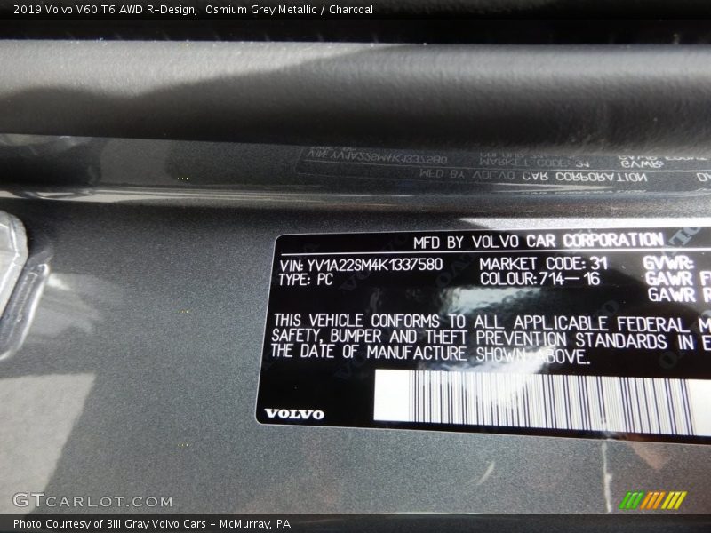 Osmium Grey Metallic / Charcoal 2019 Volvo V60 T6 AWD R-Design