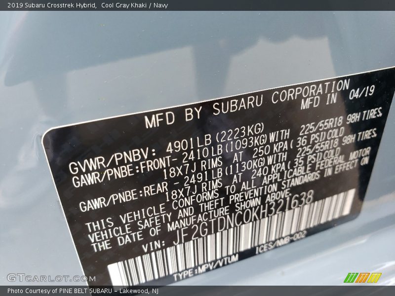 Cool Gray Khaki / Navy 2019 Subaru Crosstrek Hybrid