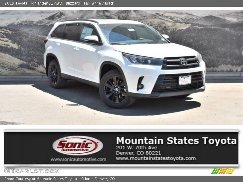 Blizzard Pearl White / Black 2019 Toyota Highlander SE AWD