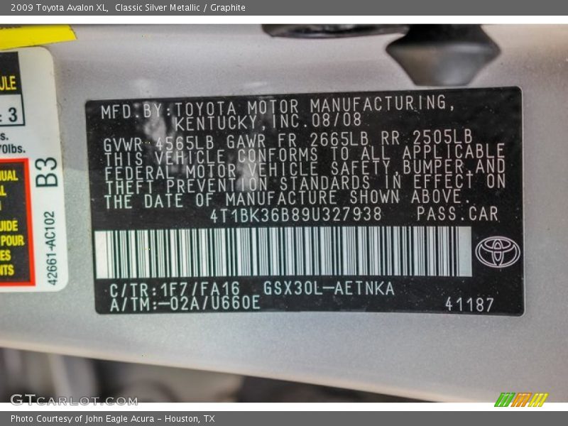 Classic Silver Metallic / Graphite 2009 Toyota Avalon XL