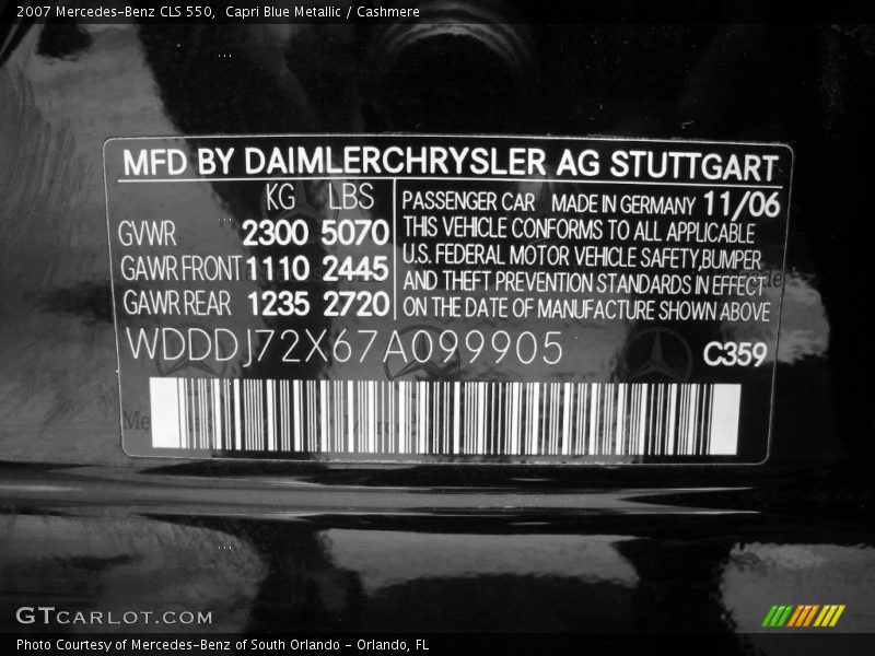 Capri Blue Metallic / Cashmere 2007 Mercedes-Benz CLS 550