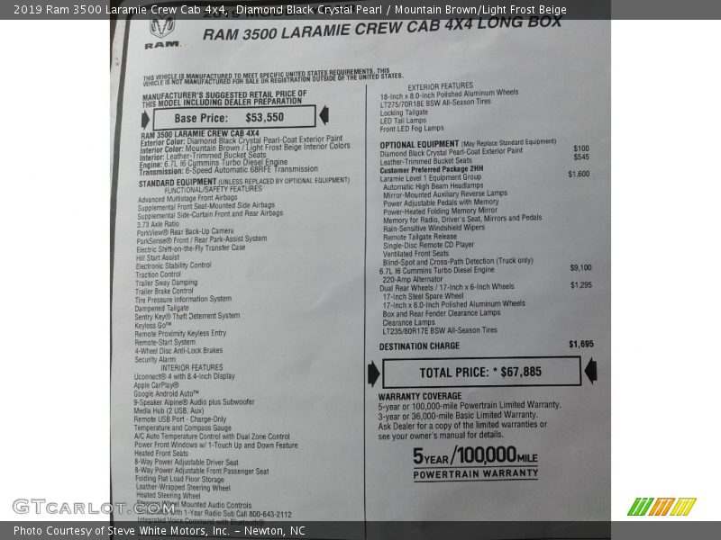  2019 3500 Laramie Crew Cab 4x4 Window Sticker