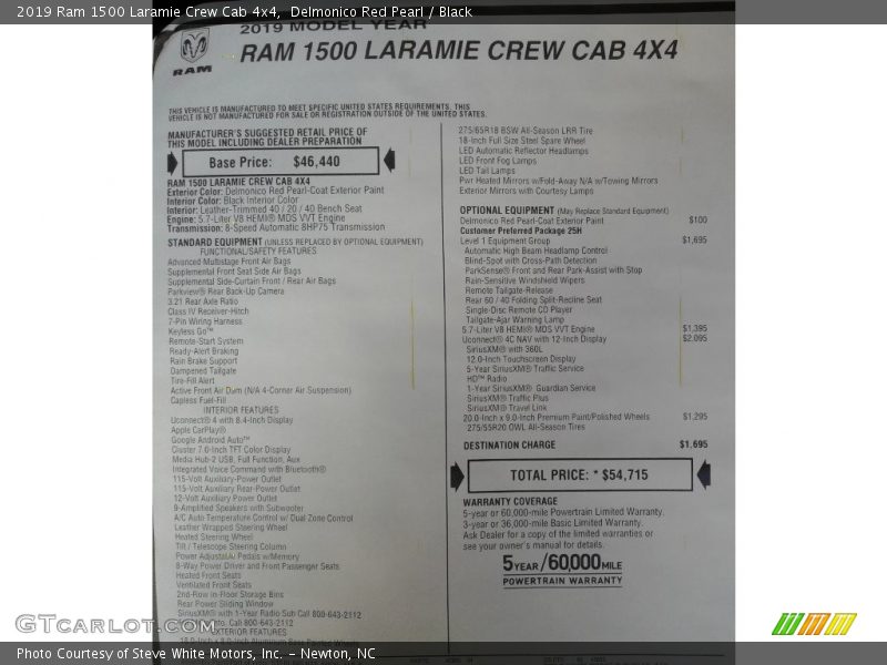  2019 1500 Laramie Crew Cab 4x4 Window Sticker