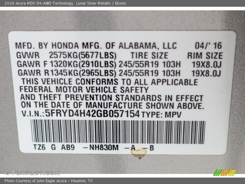 Lunar Silver Metallic / Ebony 2016 Acura MDX SH-AWD Technology
