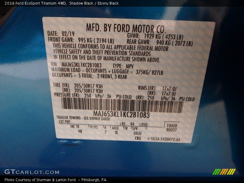 Shadow Black / Ebony Black 2019 Ford EcoSport Titanium 4WD