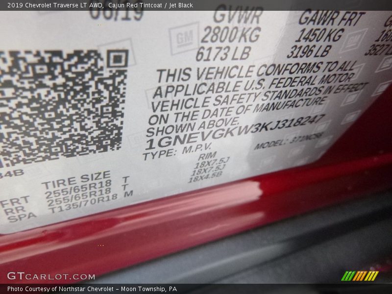 Cajun Red Tintcoat / Jet Black 2019 Chevrolet Traverse LT AWD